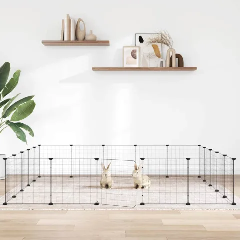 vidaXL Cușcă animale de companie cu ușă 20 panouri negru 175x175x35 cm oțel