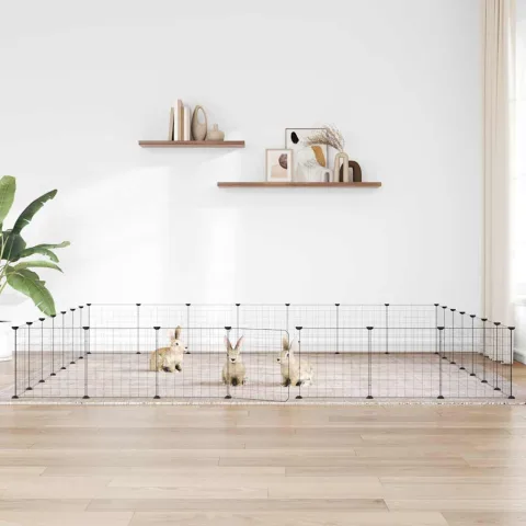 vidaXL Cușcă animale de companie cu ușă 28 panouri negru 245x245x35 cm oțel