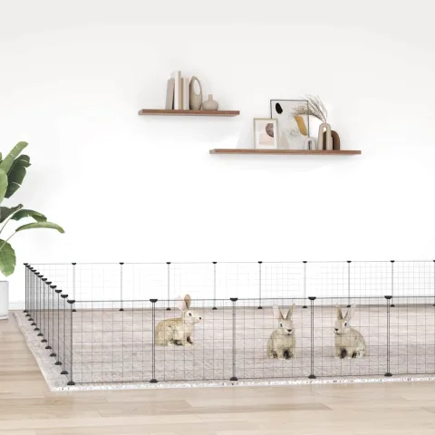 vidaXL Cușcă animale de companie cu ușă 44 panouri negru 385x385x35 cm oțel