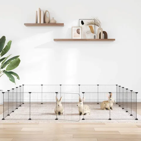vidaXL Cușcă animale de companie cu ușă 20 panouri negru 35x35 cm oțel