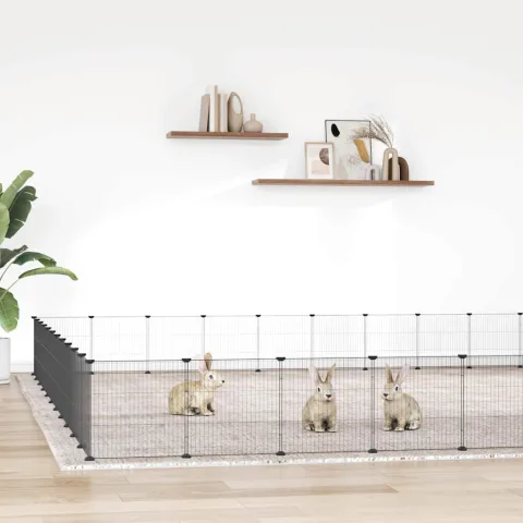 vidaXL Cușcă animale de companie cu ușă 44 panouri negru 385x385x35 cm oțel