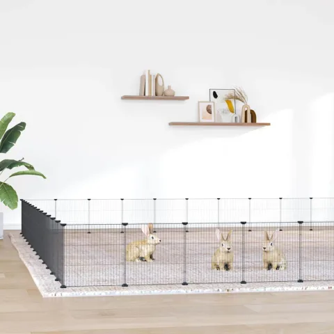 vidaXL Cușcă animale de companie cu ușă 52 panouri negru 455x455x35 cm oțel