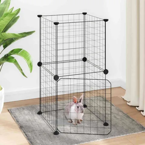 vidaXL Cușcă animale de companie cu ușă, 8 panouri, negru 35x35x70cm oțel
