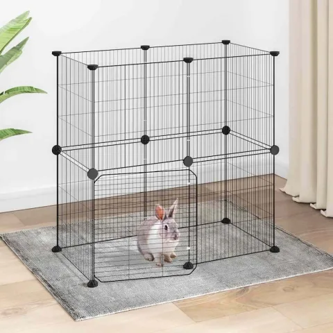 vidaXL Cușcă animale de companie cu ușă 12 panouri negru 70x35x70 cm oțel