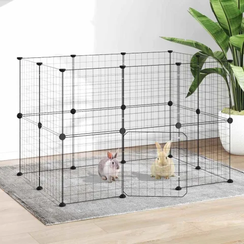 vidaXL Cușcă animale de companie cu ușă 20 panouri negru 105x70x70 cm oțel