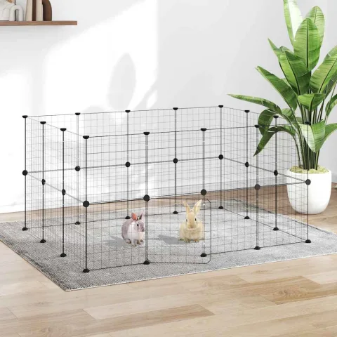 vidaXL Cușcă animale de companie cu ușă 28 panouri negru 140x105x70 cm oțel