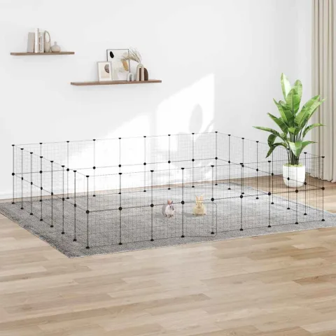 vidaXL Cușcă animale de companie cu ușă 60 panouri negru 35x35 cm oțel