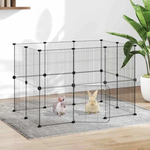 vidaXL Cușcă animale de companie cu ușă 20 panouri negru 105x70x70 cm oțel