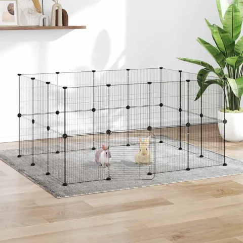 vidaXL Cușcă animale de companie cu ușă 28 panouri negru 140x105x70 cm oțel