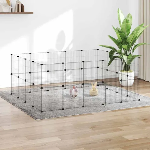 vidaXL Cușcă animale de companie cu ușă 36 panouri negru 175x140x70 cm oțel
