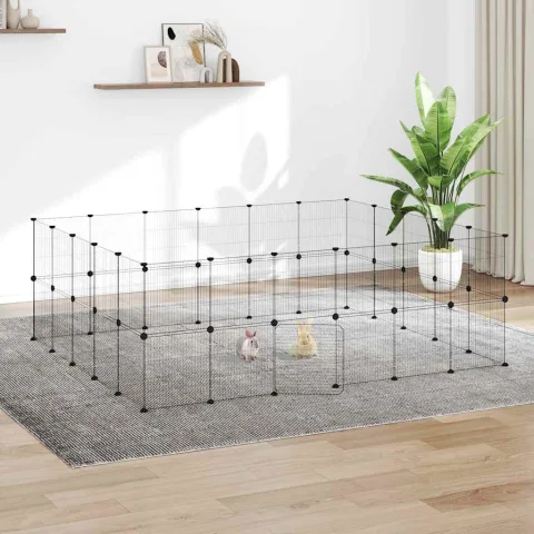 vidaXL Cușcă animale de companie cu ușă 44 panouri negru 210x175x70 cm oțel