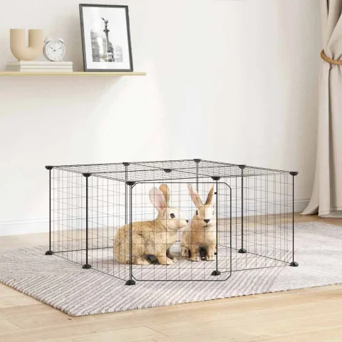 vidaXL Cușcă animale de companie cu ușă 12 panouri negru 70x70x35 cm oțel