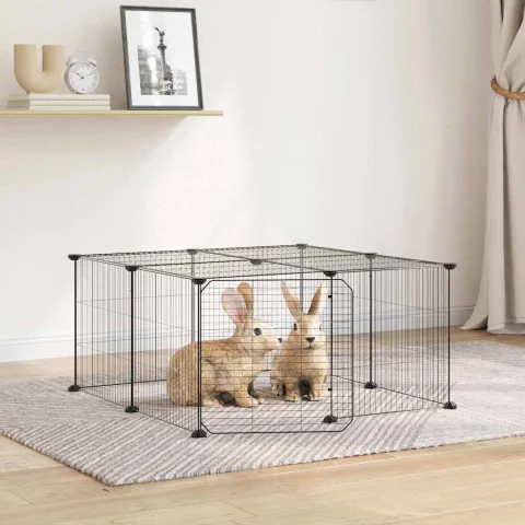 vidaXL Cușcă animale de companie cu ușă 12 panouri negru 70x70x35 cm oțel