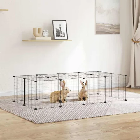 vidaXL Cușcă animale de companie cu ușă 20 panouri negru 140x70x35 cm oțel
