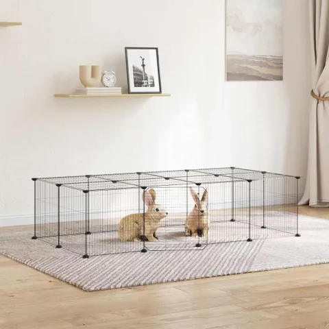 vidaXL Cușcă animale de companie cu ușă 20 panouri negru 140x70x35 cm oțel