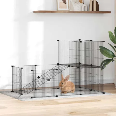 vidaXL Cușcă animale de companie cu ușă 20 panouri negru 105x70x70 cm oțel