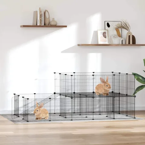 vidaXL Cușcă animale de companie cu ușă 44 panouri negru 175x105x70 cm oțel