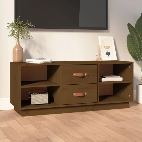 vidaXL Comodă TV, maro miere, 100x34x40 cm, lemn masiv de pin