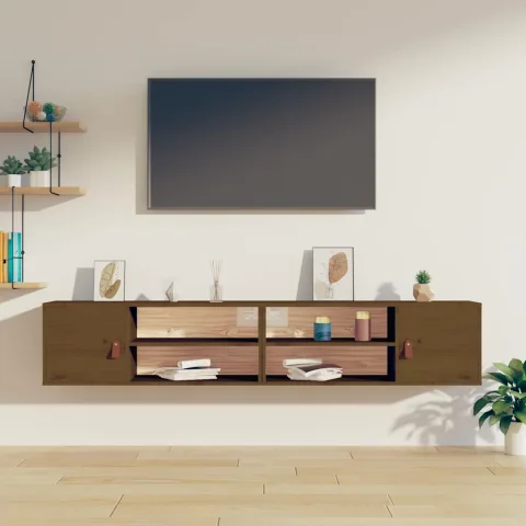 vidaXL Dulapuri de perete 2 buc. maro miere 80x30x30 cm lemn masiv pin