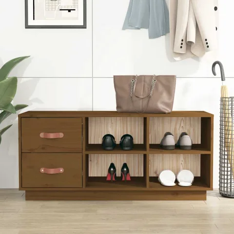 vidaXL Bancă pentru pantofi, maro miere, 100x34x45 cm, lemn masiv pin