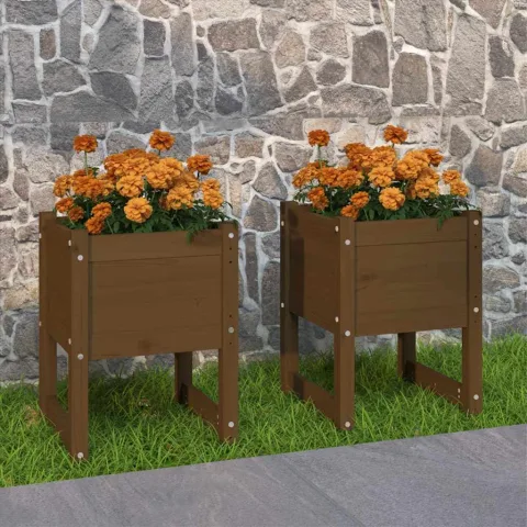 vidaXL Jardiniere, 2 buc., maro miere, 40x40x52,5cm, lemn masiv de pin