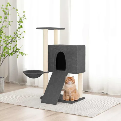 vidaXL Ansamblu de pisici, stâlpi din funie sisal, gri închis, 96 cm
