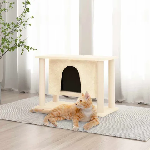 vidaXL Ansamblu de pisici cu stâlpi din funie de sisal, crem, 50 cm