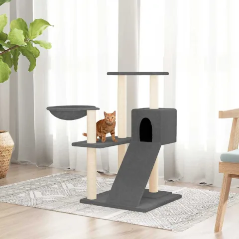 vidaXL Ansamblu pisici cu stâlpi din funie sisal, gri închis, 82 cm