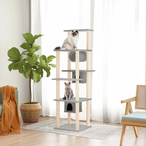 vidaXL Ansamblu de pisici, stâlpi din funie sisal, gri deschis, 169 cm