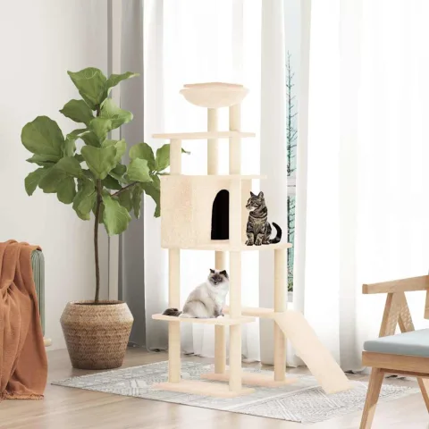 vidaXL Ansamblu de pisici cu stâlpi din funie de sisal, crem, 166 cm