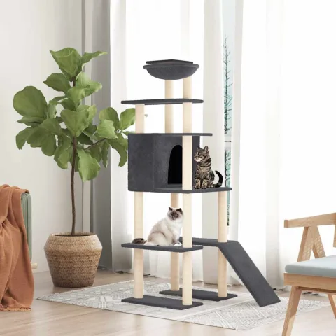 vidaXL Ansamblu de pisici, stâlpi din funie sisal, gri închis, 166 cm