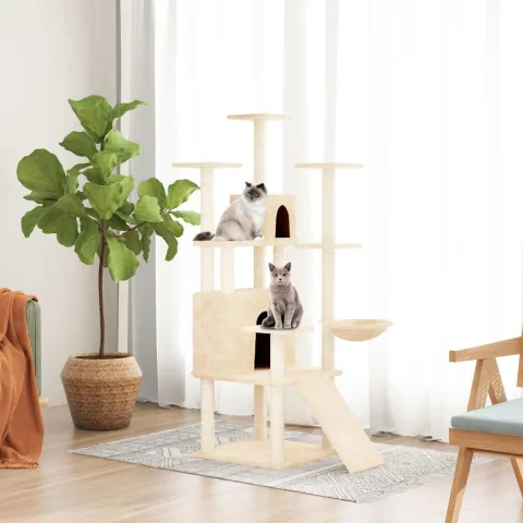 vidaXL Ansamblu de pisici cu stâlpi din funie de sisal, crem, 154 cm