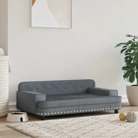 vidaXL Pat de câini, gri închis, 90x53x30 cm, catifea