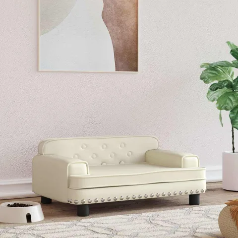vidaXL Pat de câini, crem, 70x45x30 cm, piele ecologică