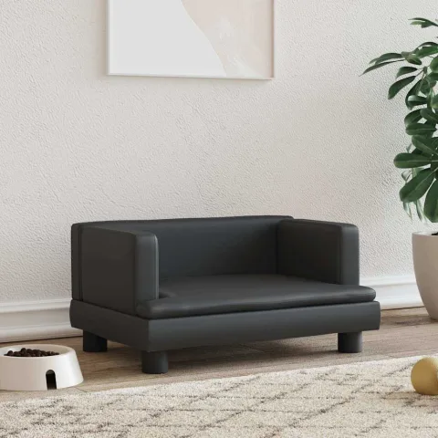 vidaXL Pat de câini, negru, 60x40x30 cm, piele ecologică