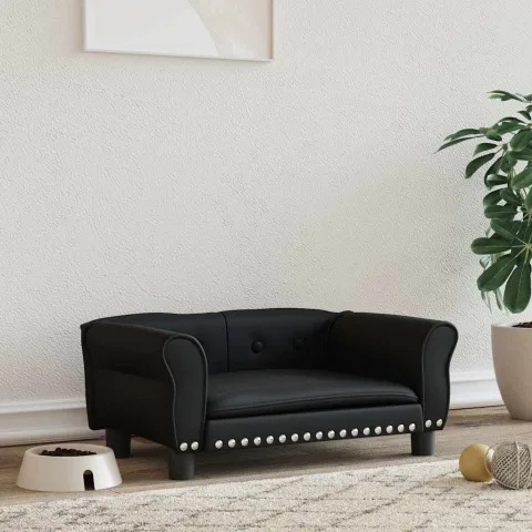 vidaXL Pat de câini, negru, 70x45x30 cm, piele ecologică