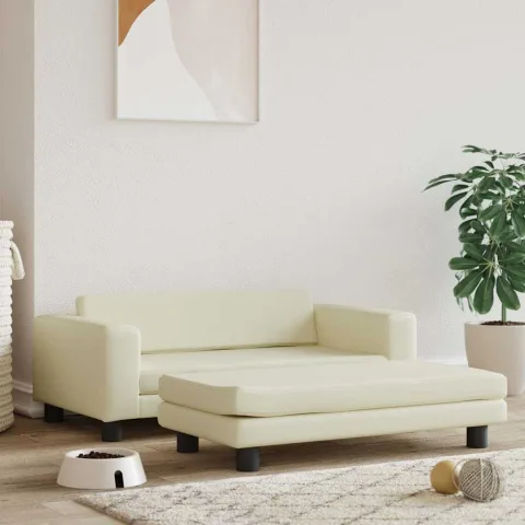 vidaXL Pat pentru câini cu extensie, crem, 100x50x30 cm, piele eco