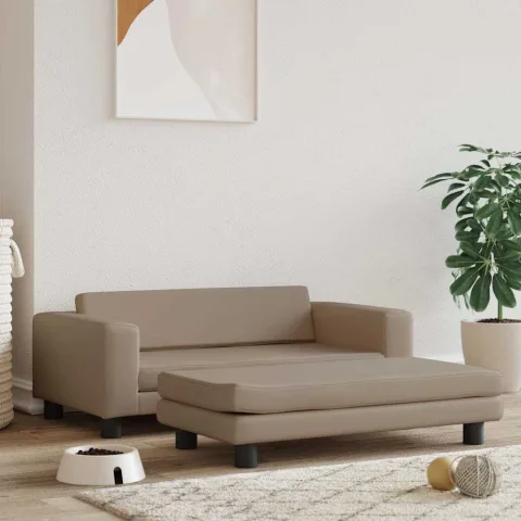 vidaXL Pat pentru câini cu extensie cappuccino 100x50x30 cm piele eco