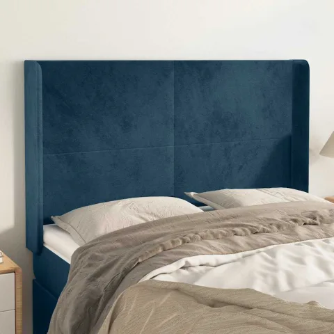vidaXL Tăblie pat cu urechi albastru închis 147x16x118/128 cm catifea