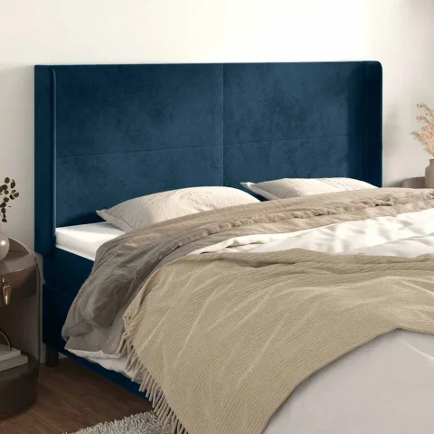 vidaXL Tăblie pat cu urechi albastru închis 163x16x118/128 cm catifea