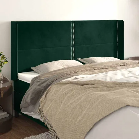 vidaXL Tăblie pat cu aripioare verde închis 203x16x118/128 cm catifea