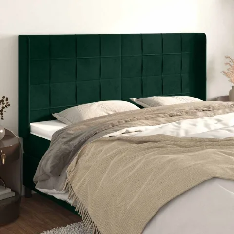 vidaXL Tăblie pat cu aripioare verde închis 183x16x118/128 cm catifea