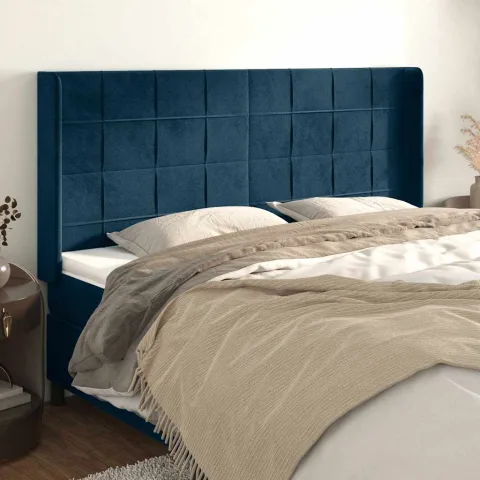 vidaXL Tăblie pat cu urechi albastru închis 183x16x118/128 cm catifea