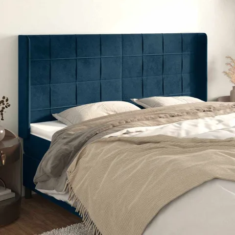 vidaXL Tăblie pat cu urechi albastru închis 203x16x118/128 cm catifea