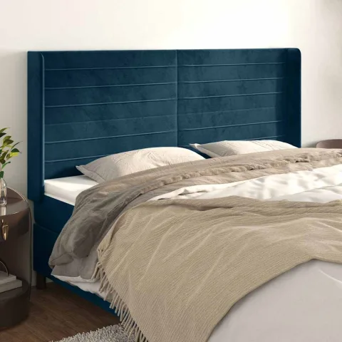 vidaXL Tăblie pat cu urechi albastru închis 163x16x118/128 cm catifea