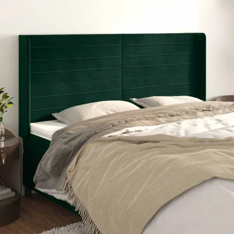 vidaXL Tăblie pat cu aripioare verde închis 183x16x118/128 cm catifea