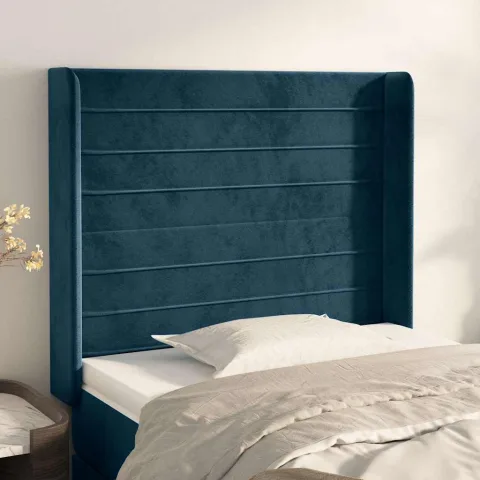 vidaXL Tăblie pat cu aripioare albastru închis 93x16x118/128cm catifea