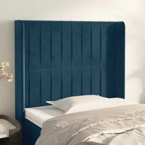 vidaXL Tăblie pat cu urechi albastru închis 103x16x118/128 cm catifea