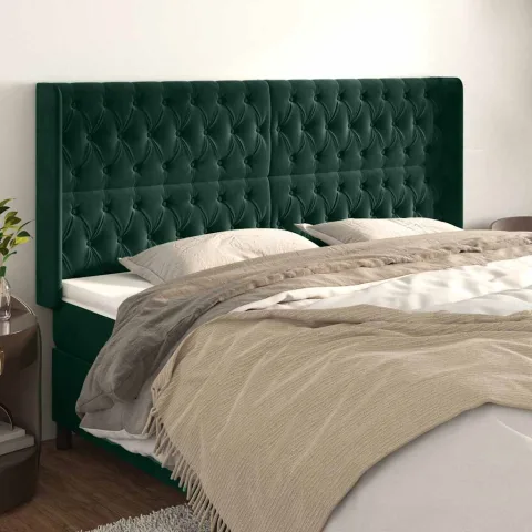 vidaXL Tăblie pat cu aripioare verde închis 183x16x118/128 cm catifea