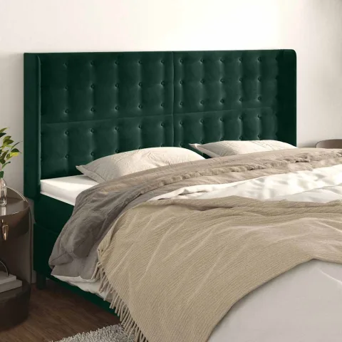 vidaXL Tăblie pat cu aripioare verde închis 203x16x118/128 cm catifea